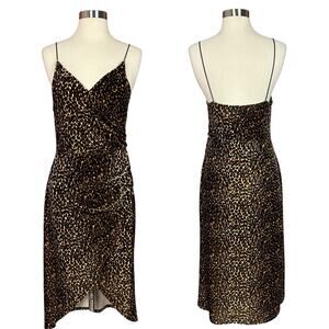 Free Press Leopard Print Velvet Wrap Dress Sleeveless Midi Size Medium M
